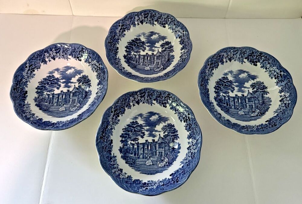 Vintage J&G Meakin Ironstone Blue Romantic England Soup Cereal Bowls~set of 4